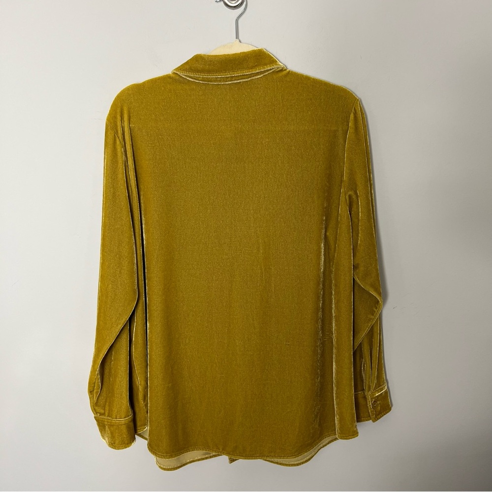 Soft Surroundings Velour Velvet Stretch Button Up Shirt Collar Gold Mustard 744 - Picture 7 of 9